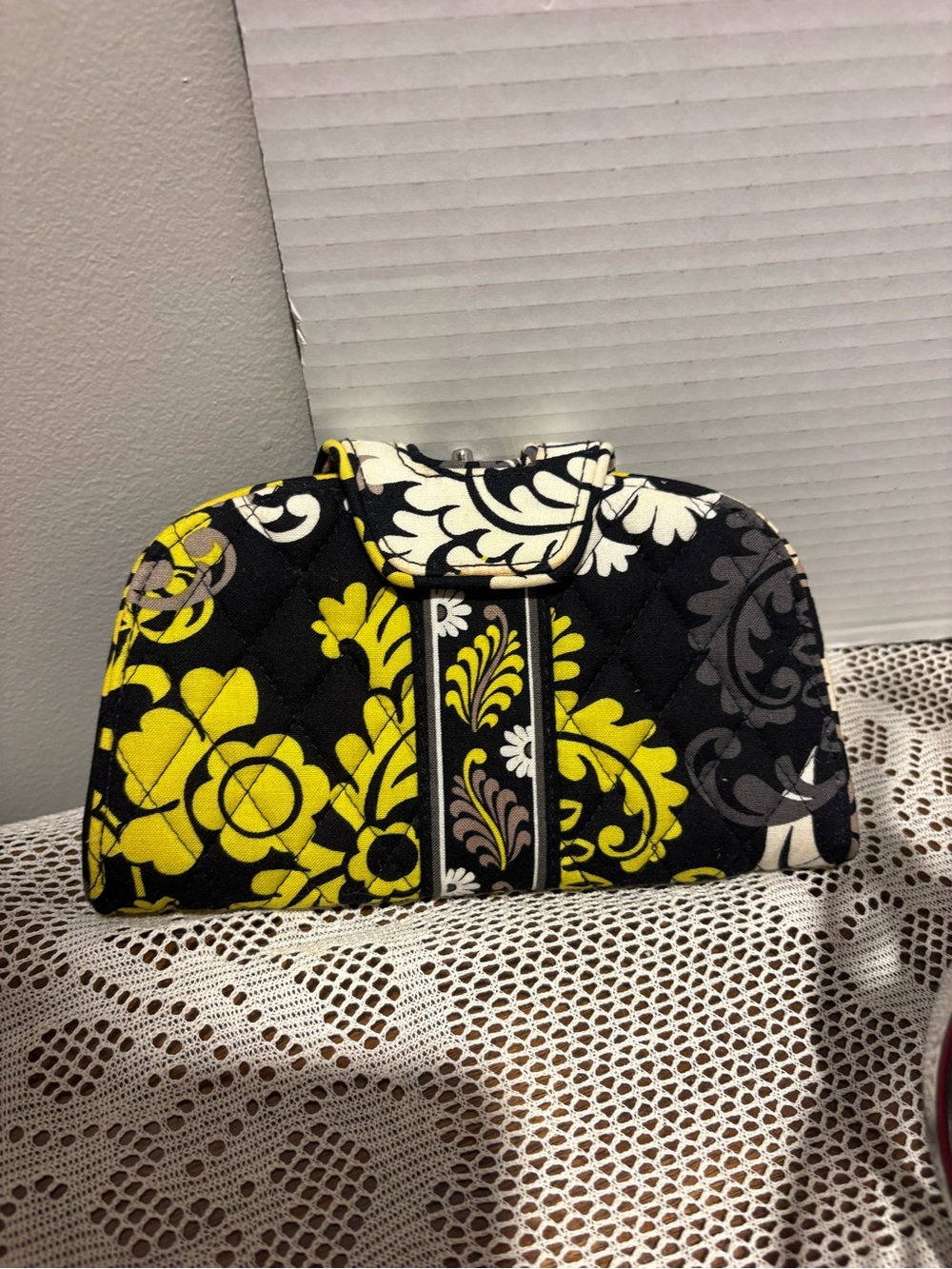 Vera Bradley Wristlet Clutch in Black, Yellow & White